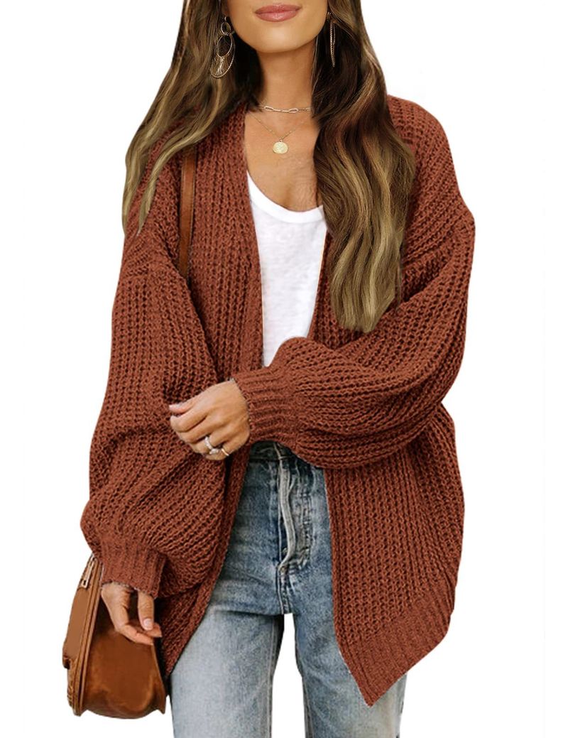 Cardigan da donna con maniche a lanterna ad ago spesso 2023 Cappotto da donna maglione lavorato a maglia con tasca autunno/inverno_voghion.com