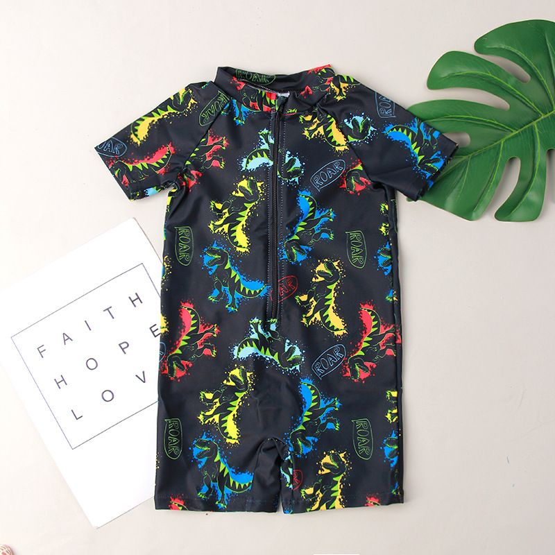 Mother & Kids Men's One Piece Swimsuit For Boys With Dinosaur Shark Print Zipper Comfortable High Elastic Swimsuit For Children_voghion.com