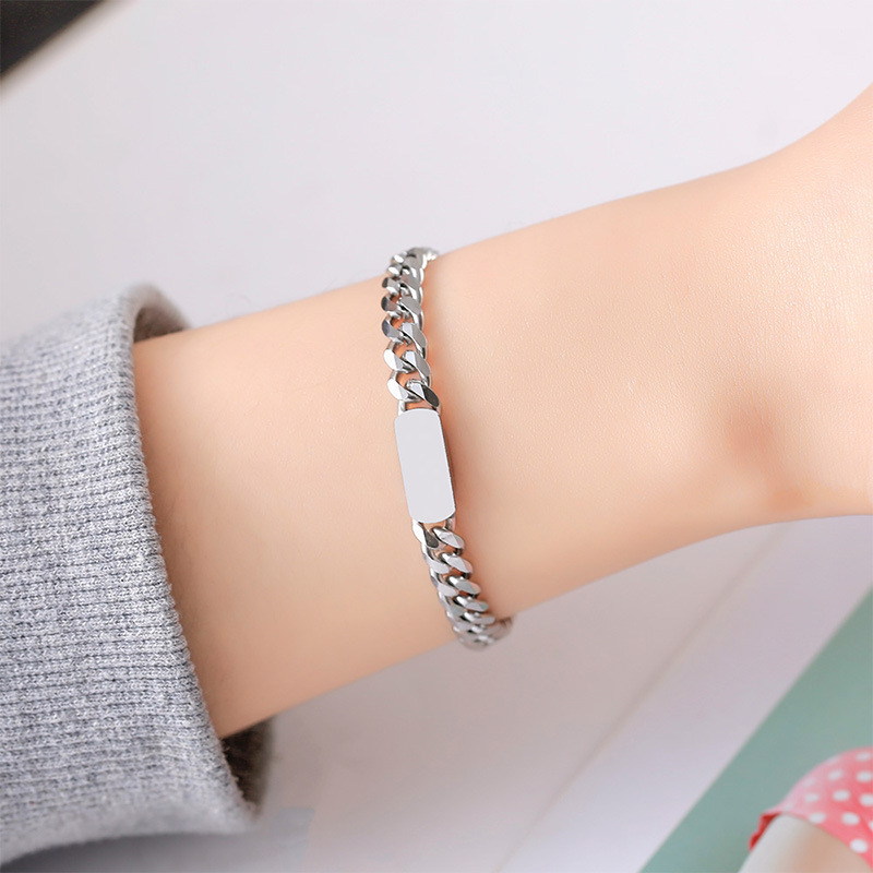 Titanium Steel Round Square Plate Personality Simple Trendy Cool Plain Student Korean Version Chain Hip-Hop Trendsetter_voghion.com