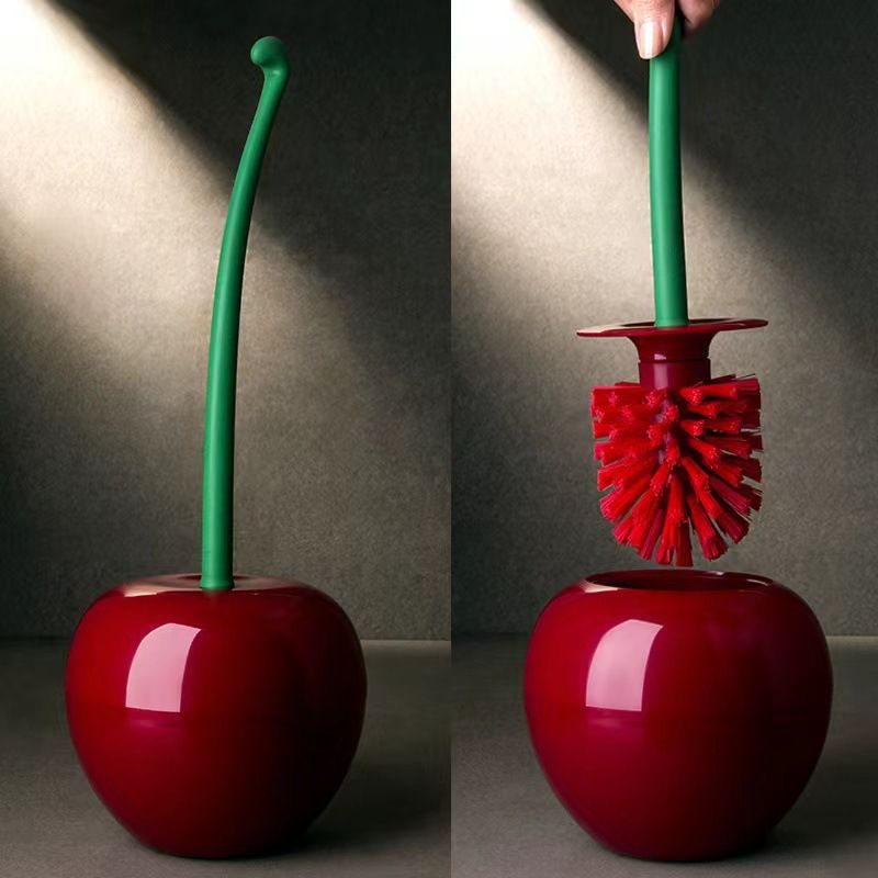 Cherry-Shaped Toilet Brush Set - Long Handle Soft Bristle Bathroom Cleaning Brush With Stand Non-Scratch Plastic Head (Ergonomic Design)​_voghion.com