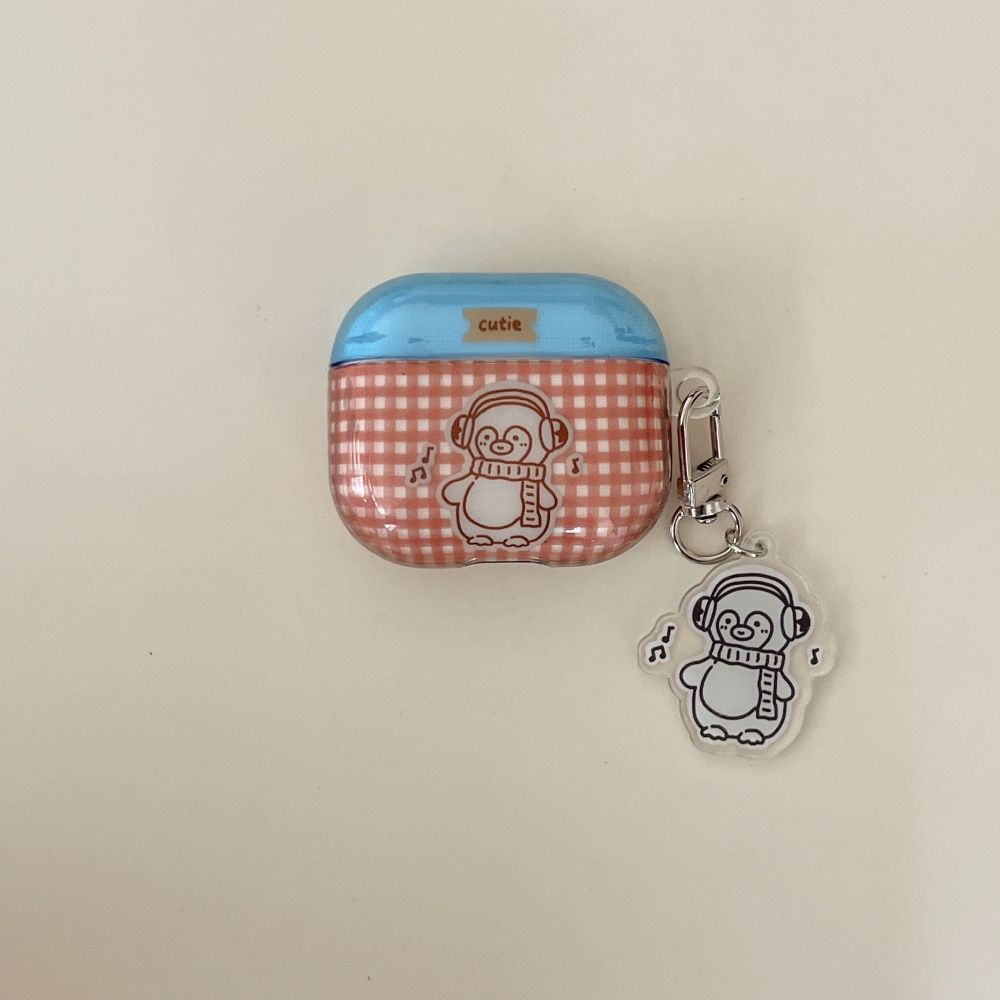 Braun karierter Pinguin für AirPods Pro2 Kopfhörer-Abdeckung, kabellos, Bluetooth, Apple AirPods 1/2 Generation, Soft Case Pro, neue Anti-Drop-Schutzhülle_voghion.com