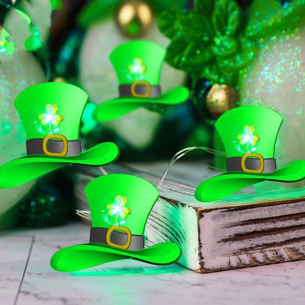 Festival irlandese a quattro foglie con trifoglio, luci a forma di corda, luci a forma di corda di filo di rame, luci a forma di cappello, luci a forma di trifoglio verde, rigorosamente selezionate_voghion.com