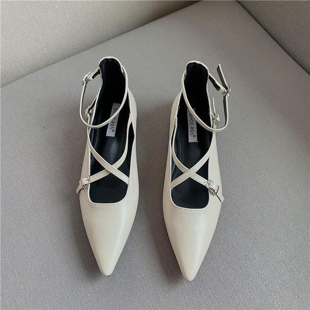 2024 nieuwe kleine dikke kruispuntige lage hak ondiepe mond gespband enkele schoen lente Franse damesschoenen_voghion.com