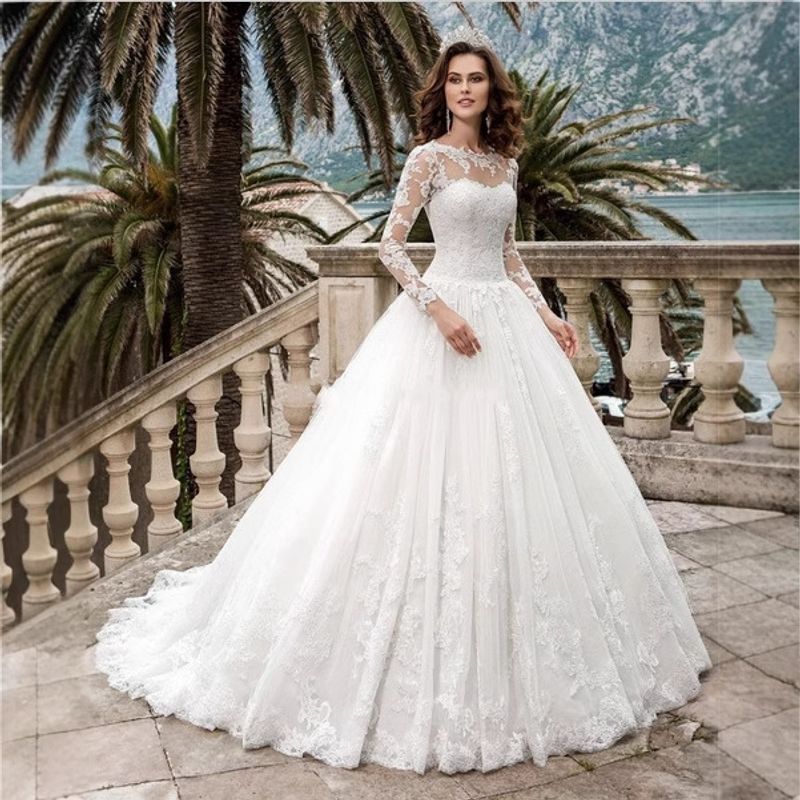 Women's Clothing wedding dress new long sleeved lace slim and temperament trailing bride wedding dress female_voghion.com