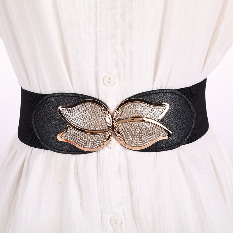 Women's decorative elastic wide belt Women's elastic super wide simple casual women's waist black elastic belt_voghion.com
