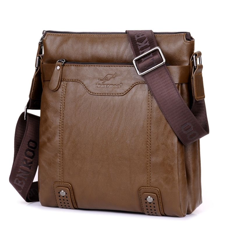 Taschenset für Herren: Einschultrige Herren-Ledertasche, umgehängte Business-Aktentasche, lässiger vertikaler Gezeitenrucksack._voghion.com