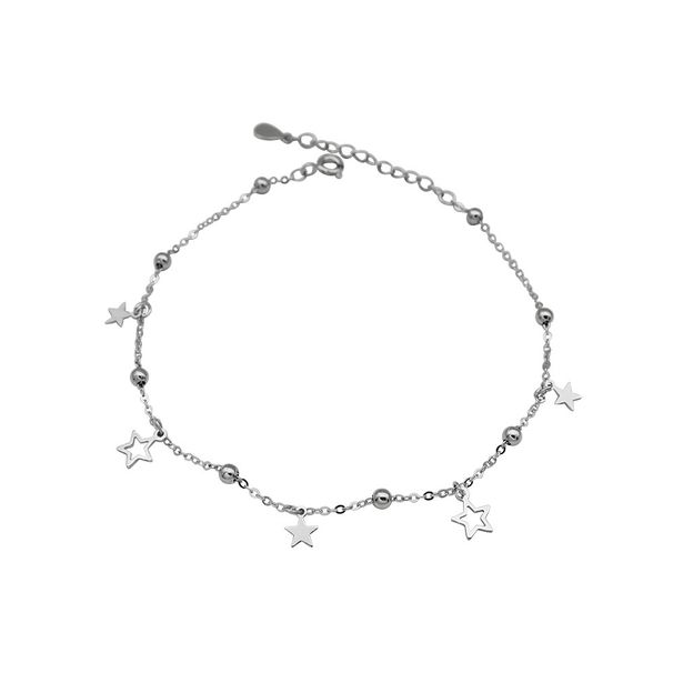 Cavigliera da donna in argento puro con perlina rotonda a forma di pentagramma, semplice e minimalista, con stella, alla moda e alla spiaggia_voghion.com
