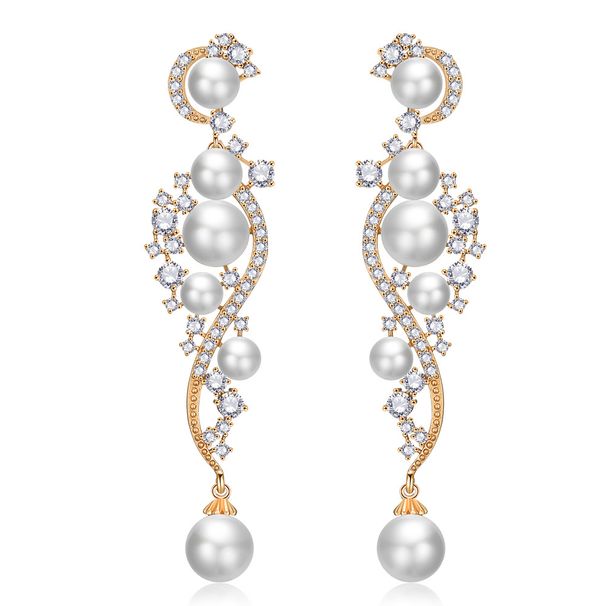 1 par de pendientes largos de perlas y flores de cristal austriaco para mujer, pendientes colgantes de araña para boda, joyería de fiesta, regalo_voghion.com