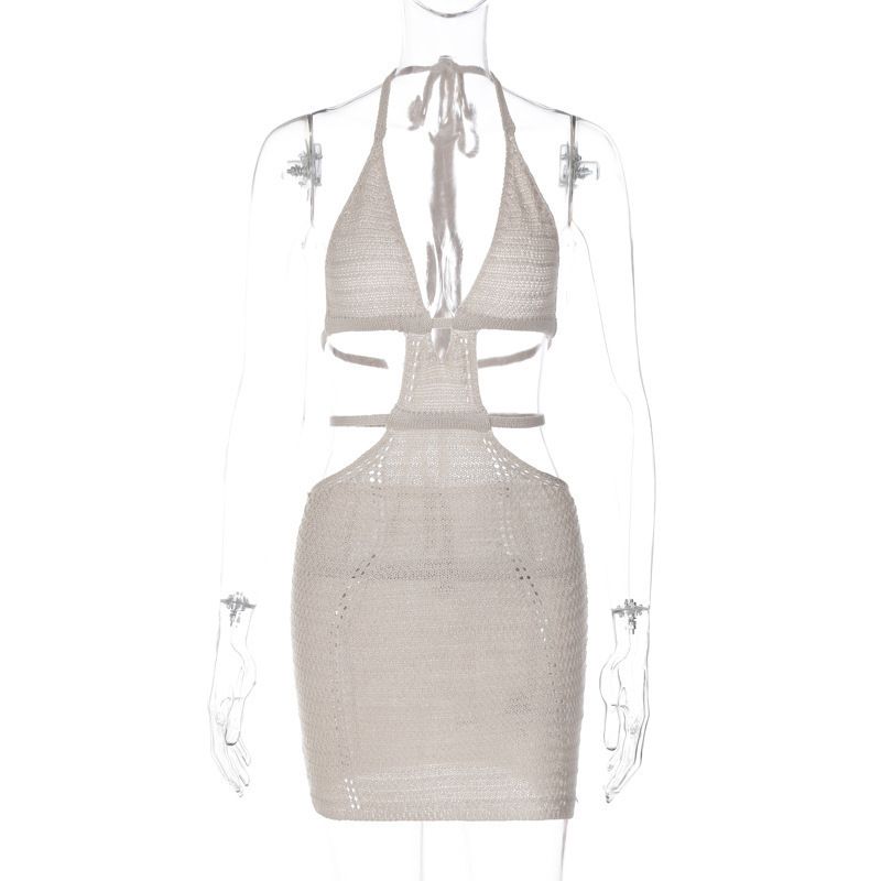 ins style hot-selling sexy street style puro desiderio allacciatura al collo avvolgente petto abito stringato con giunture cave per le donne_voghion.com