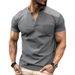 2024 Sommer Herren Button-Up T-Shirt Color Block Thin Henry Kurzarm Top für Männer_voghion.com