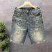 Shorts jeans vintage desgastados para homens - Shorts cargo de corte relaxado com detalhes rasgados (azul royal, tamanhos 28-36)_voghion.com