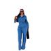 Audday New Women's Denim Suit Long Sleeve Lapel Pocket Top Lace-up Straight-leg Trousers Two-piece Set_voghion.com