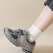 Women's Ruffle Casual Socks, 2025 New Autumn And Winter Mid Ins Style Trendy Breathable Solid Color Cotton, Seamless_voghion.com