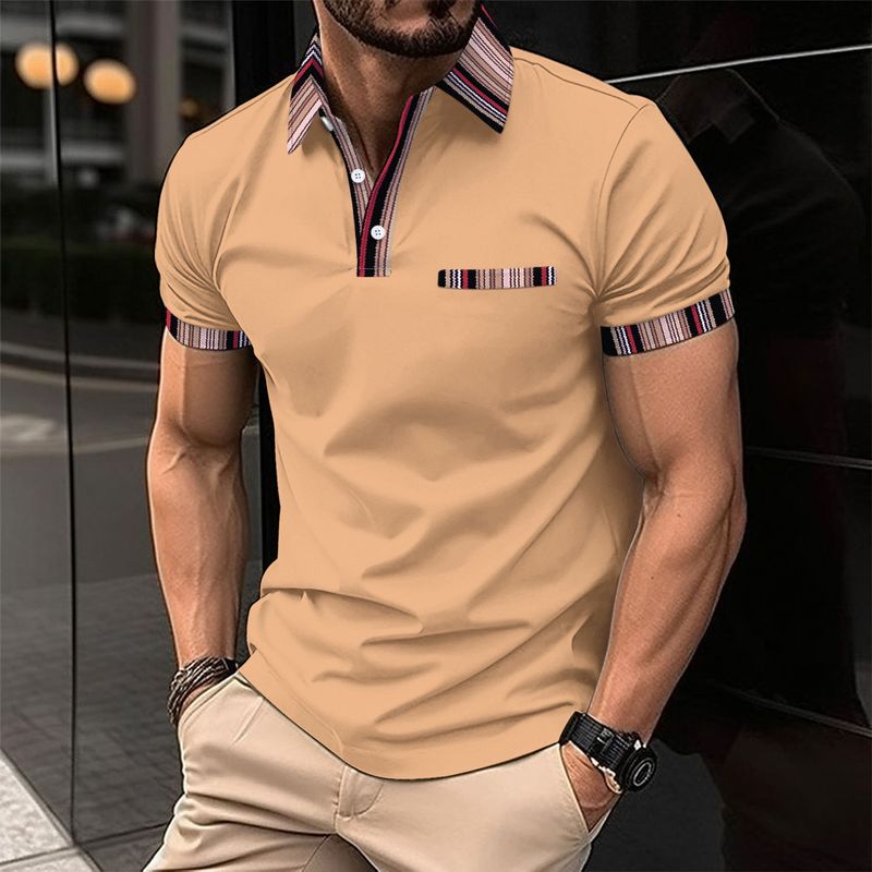 Men's Polo Shirt Short Sleeved Color Blocking Quick Drying T-shirt Summer 2024 New Fashionable And Versatile Y2k Tops For Man_voghion.com