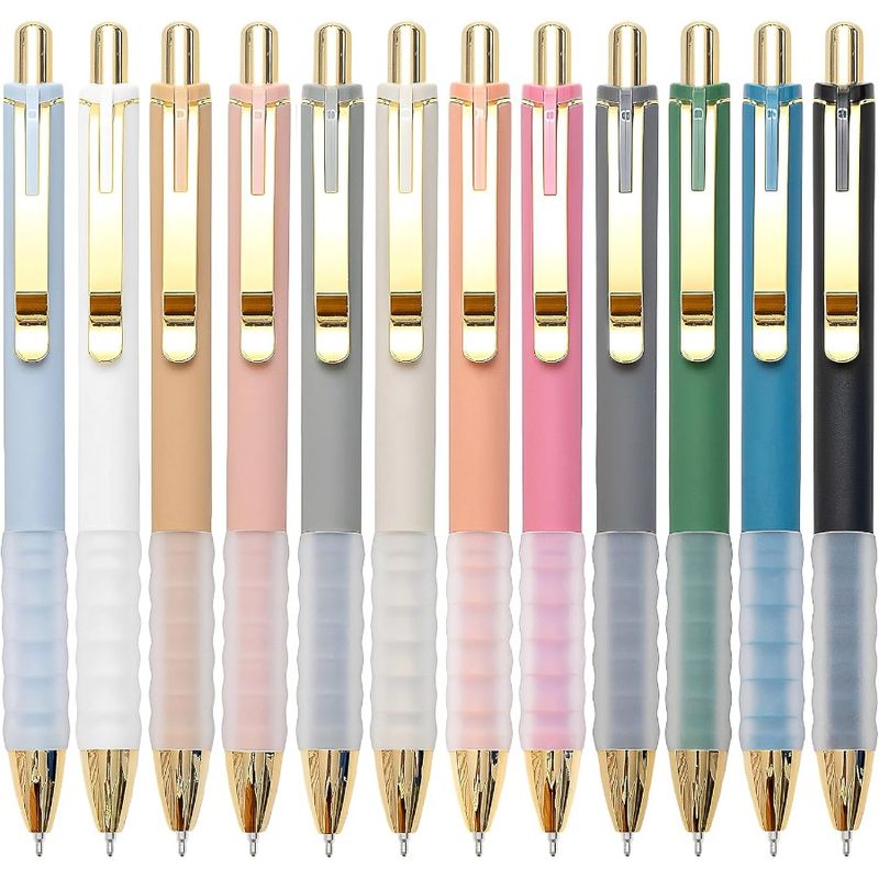 Ballpoint Pens Black Medium Point 1mm Pen With Super Soft Grip Ball Point Pen For Men Women Retractable Pens Gold12 Pcs_voghion.com