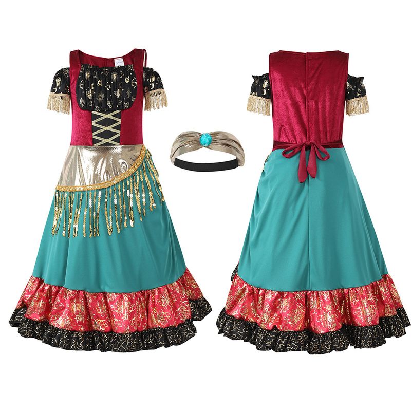 Zigeinermeedchen Bohemesch Pailletten-Riemen-Danzkleed Elteren-Kand Flamenco-Performance-Outfit_voghion.com
