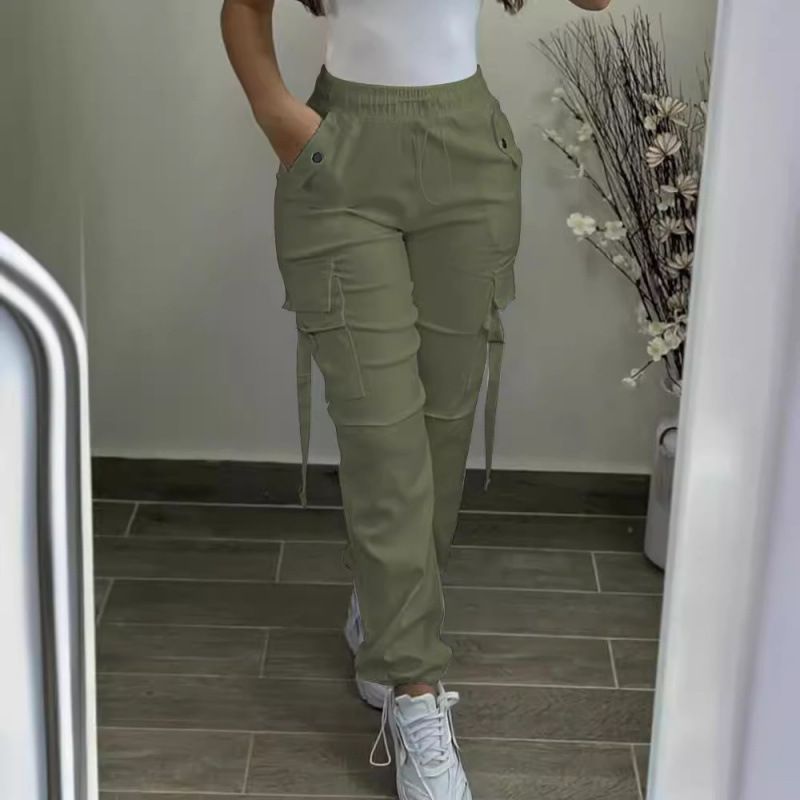 Dámské oblečení Móda Více kapes Monochromatický elastický pas s vázáním Neformální elastický pas Overaly_voghion.com