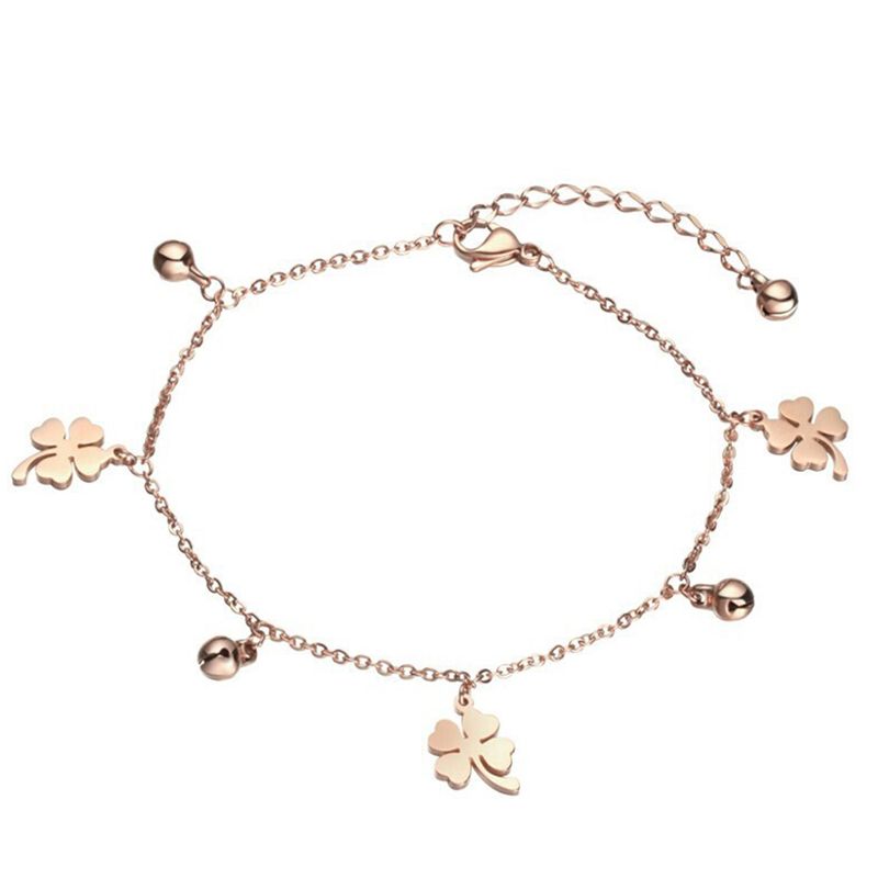 Qianbihe Lucky Clover Bells Charm Anklet Foot Chain Women Summer Sandal Ankle Bracelet_voghion.com