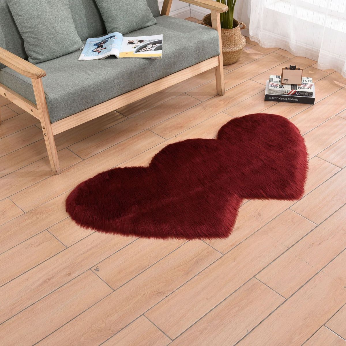 Double Heart Plush Rug – Modern Faux Wool Floor Mat For Living Room & Bedroom (Hand Washable, Non-Slip, 16 Colors Minimalist Decor, Soft & Cozy)_voghion.com