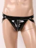Sexy Mens Underwear WetLook Patent Leather Bfs Panties Butt Hollow Out Gay Jockstrap Zipper Open Crotch Bondage_voghion.com