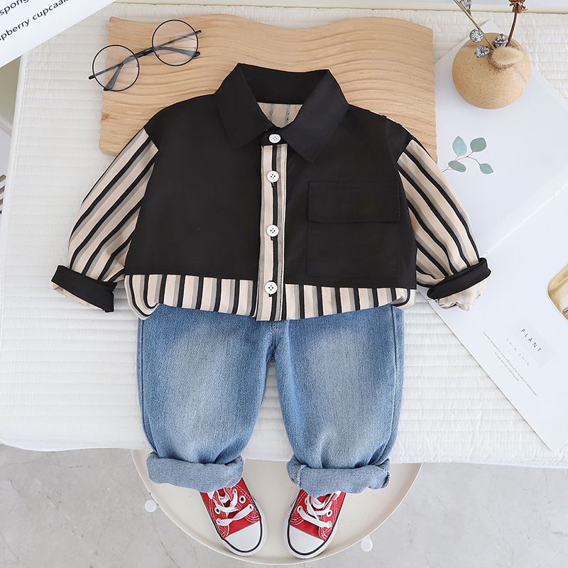 Boys' shirt three piece set, stylish clothing, handsome children's clothing jacket, baby spring and autumn set_voghion.com