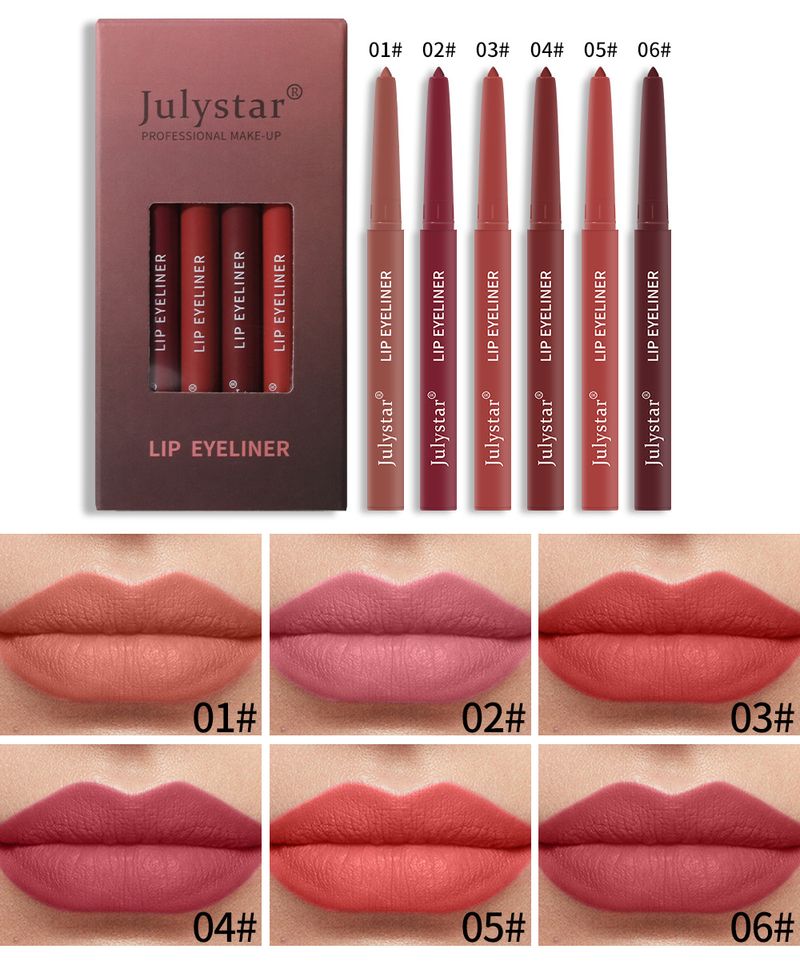 Delineador de labios rosa mate resistente al agua Julystar: lápiz labial retráctil de larga duración y aplicación suave._voghion.com
