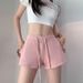 Women Summer Sports Solid Color Drawstring Breathable Elastic High-Waisted Wide-Leg Casual Shorts Pants_voghion.com
