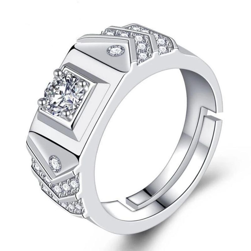 Nuovo anello regolabile a forma di V aperto con zircone dominante per uomo_voghion.com