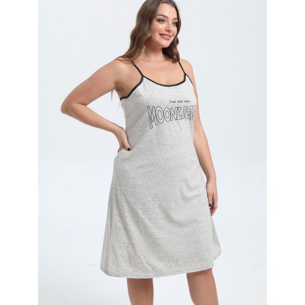 Loose And Thin Korean Version Of Pure Desire Style Casual Letter Printing Medium And Long Sleeveless Suspender Sleeping Plus Size_voghion.com