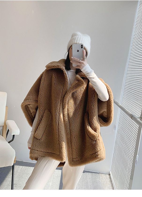 Damski płaszcz ze sztucznego futra Teddy – zimowa, ciepła, oversize’owa kurtka z luksusową fakturą licową_voghion.com