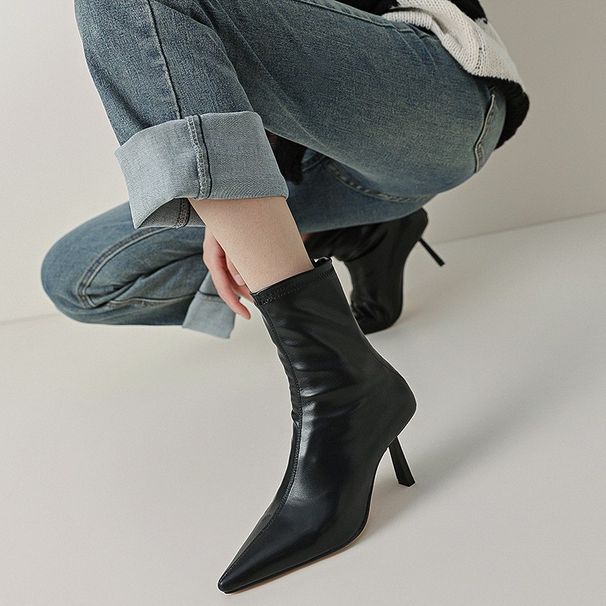 Soft, Soft, Huge, Comfortable, Brown Pointed, Slim, High-heeled, Skinny, Elastic Socks, Boots, Sexy Women's Short Boots_voghion.com