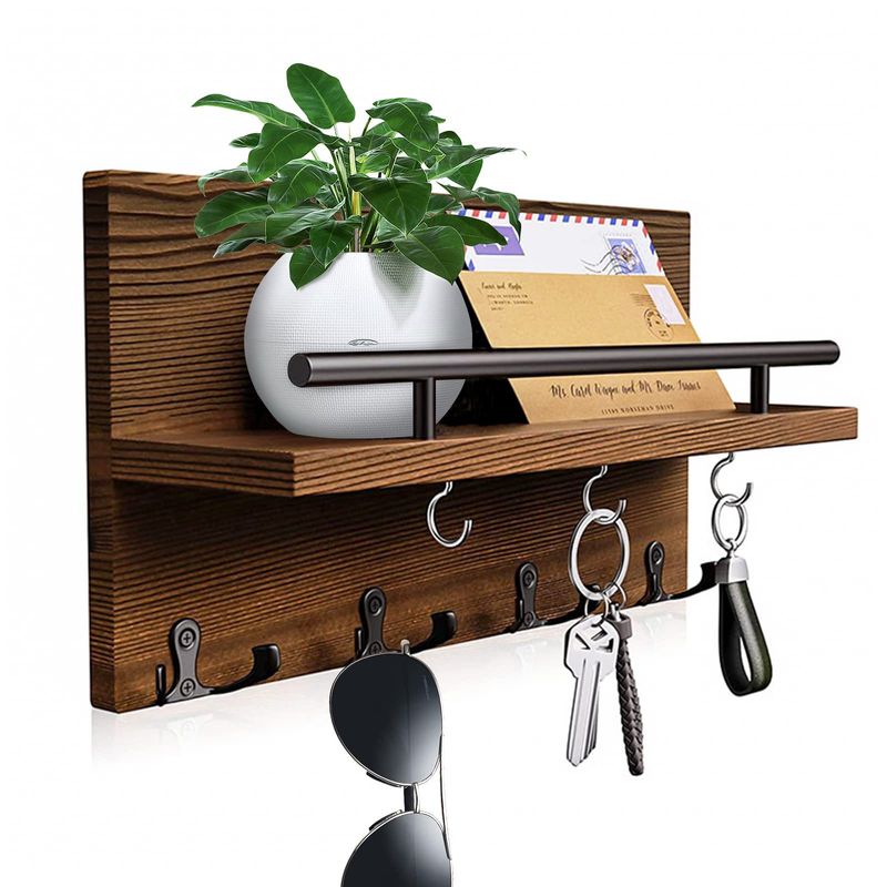 Wall-mounted wooden key rack entrance living room porch decoration rack double key hook sundries storage rack_voghion.com