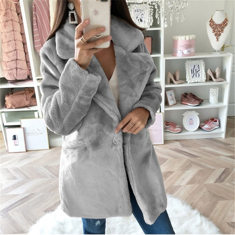 Women's Mid-length Solid Color Loose Plush Coat Imitation Fur Coat_voghion.com