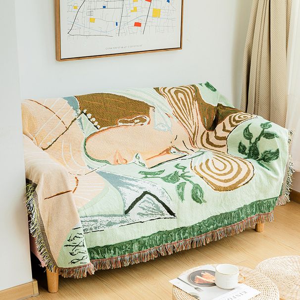 Bohemian Tassel Sofa Cover - Minimalist Cotton Throw Blanket For Couch Decor (Lightweight Fringe Trim Neutral Tone Woven Texture)_voghion.com