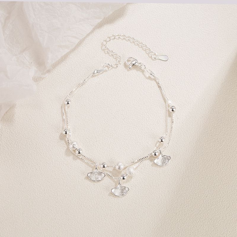 Three Lives Apricot Bracelet with Silver Plated Double Layer Ginkgo Leaf Pendant, Unique Design, Versatile Give as a_voghion.com