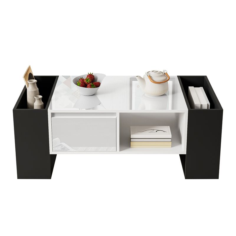 Divano moderno 105x60x40.5 Cm In Schwarz-Weiß, Hochglänzend, Mit Schublade Und 4 Fächern_voghion.com