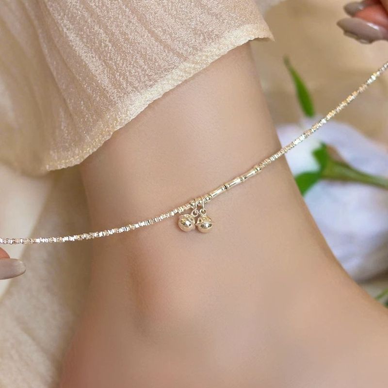 Cavigliera con nodo in bambù puro con pezzi d'argento e design a campana per donna, portafortuna, nuovo stile di lusso di nicchia di fascia alta 2023_voghion.com
