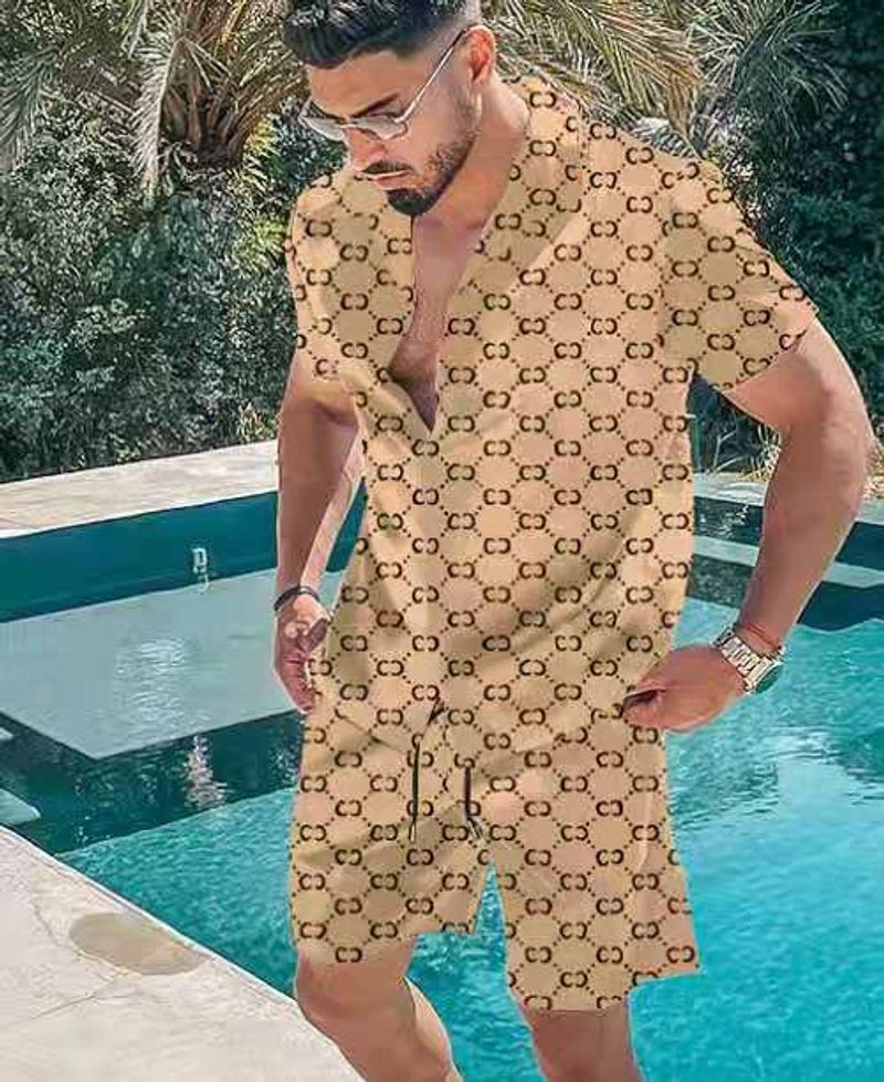 2021 Zomer Nieuwe Print Casual Losse Tweedelige Strandset Voor Heren_voghion.com