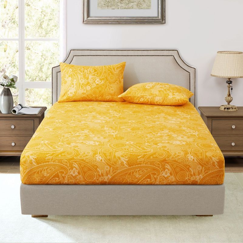 Cache-sommier bohème jaune de luxe – Housse de lit en polyester imprimé 3D au design élégant_voghion.com