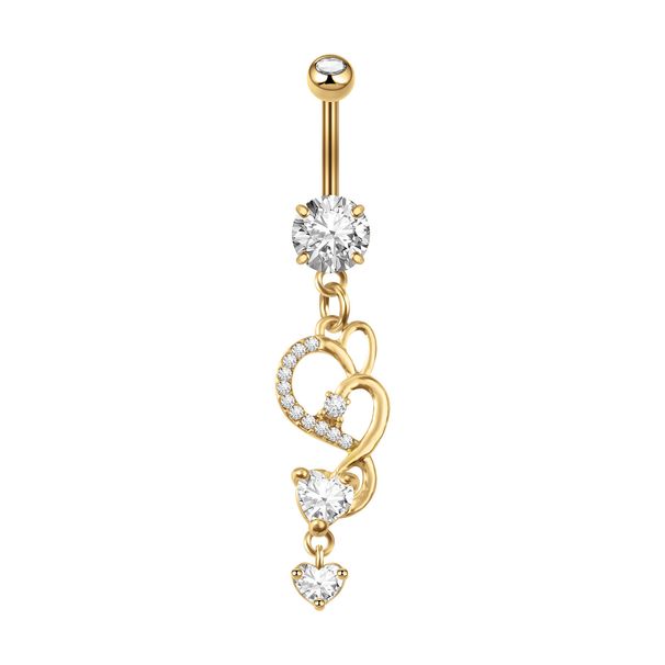 Popular Body Piercing Jewelry Zircon Heart Pendant Alloy Stud Belly Button Ring_voghion.com