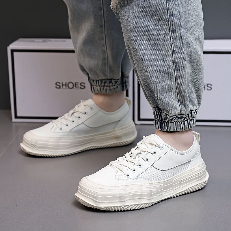 Ins Minimalist, Trendy, Corrugated, Multiple Thick Soled, Height Increasing, Wide Version Board Made Of Genuine Leather,_voghion.com