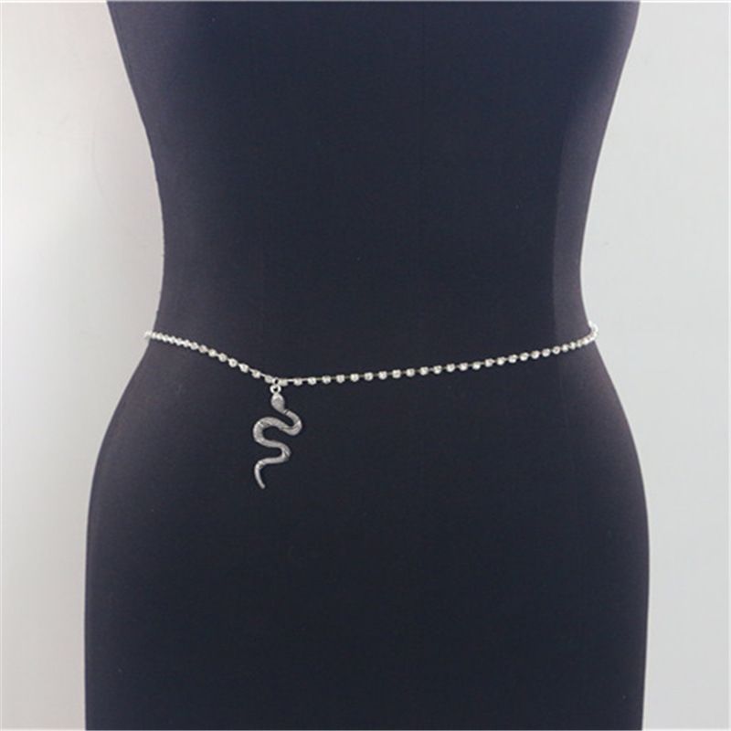 Pendentif serpent du zodiaque en alliage, strass, perceuse à une rangée, chaîne de taille, ornement de taille_voghion.com