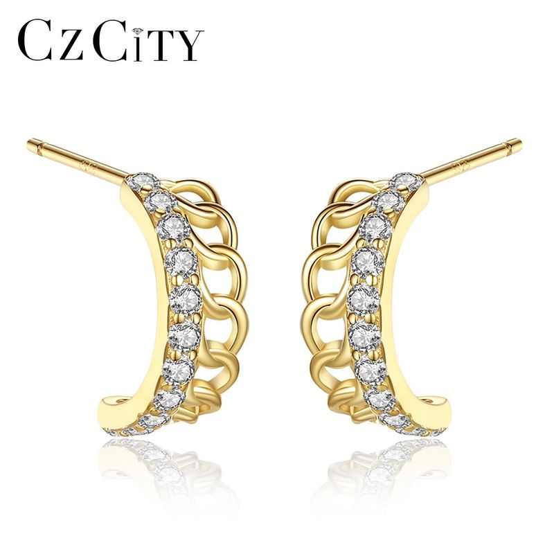 Creolen aus echtem Sterlingsilber für Damen mit ineinander verschlungenen kubischen Zirkonia im koreanischen Mode-Original-Accessoire_voghion.com