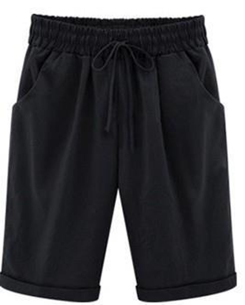 Bermudas femininas casuais de verão em algodão e linho - Bermudas de comprimento médio com ajuste relaxado e cordão, tamanhos grandes disponíveis (P-8XL) na cor branca_voghion.com