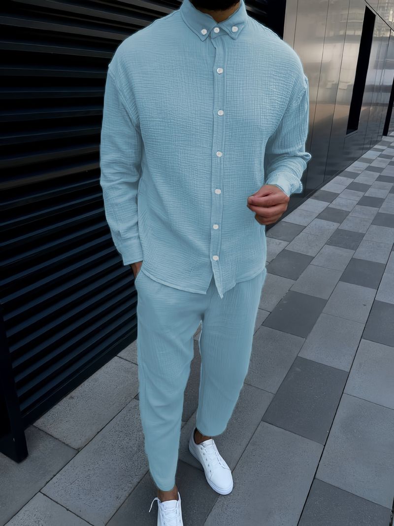 Herrenbekleidung Herbst Faltig Blase Freizeitanzug Langarm Mode Arbeitskleidung Hose_voghion.com