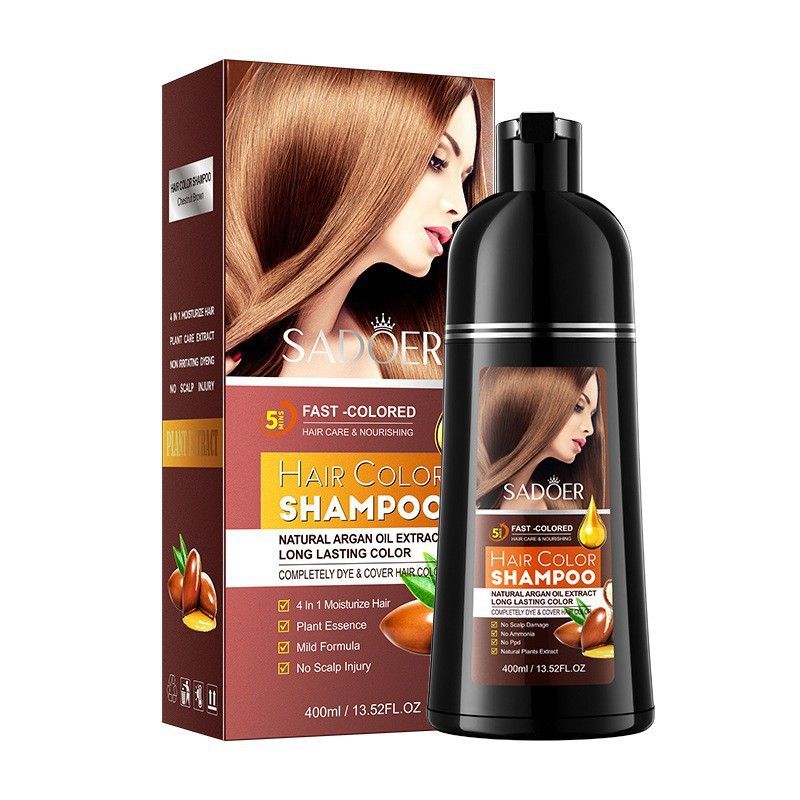 SADOER Hair Color Shampoo With Natural Avocado Extract, Fast Coloring, Gentle Formula, 400ml (Natural Black/Chestnut Brown)_voghion.com