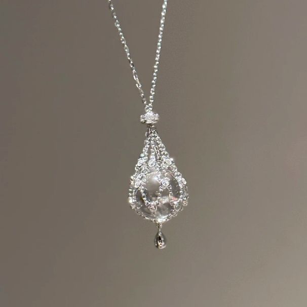 Collana con ciondolo in maglia di cristallo bianco in argento sterling per donna - Design alla moda, leggero, di lusso, regolabile, versatile, alta gioielleria_voghion.com