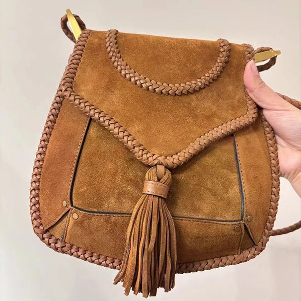 Borsa a tracolla minimalista con frange, borsa a tracolla alla moda, borsa a tracolla marrone lavorata a maglia da donna, autunno/inverno 2025_voghion.com