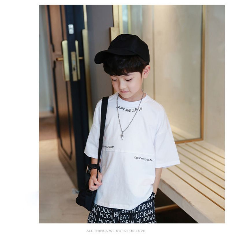 Mère et enfants enfants été garçons T-shirt à manches courtes enfants demi-manches haut couture ample grand T-shirt pour enfants tendance_voghion.com