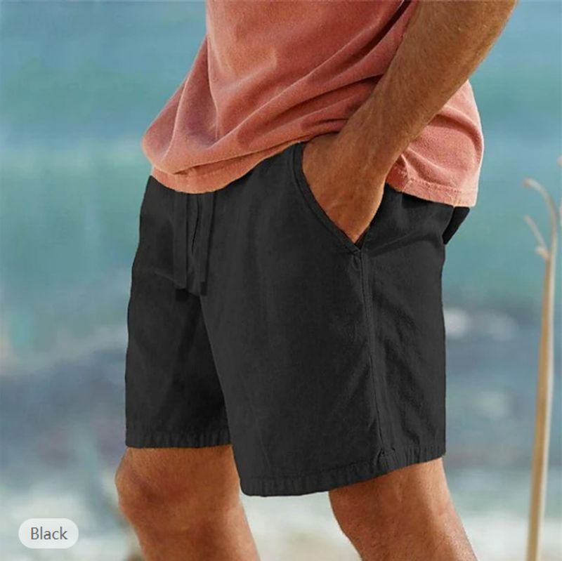 Short décontracté en coton et lin pour homme – Taille élastique avec cordon de serrage, coupe droite et respirant, idéal au quotidien et à la plage._voghion.com